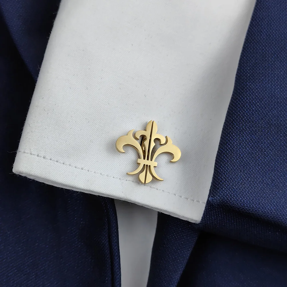 Unique 18K stainless steel gold-plated cufflinks: beautiful flower design, fashionable lapel pin, gifts for friends