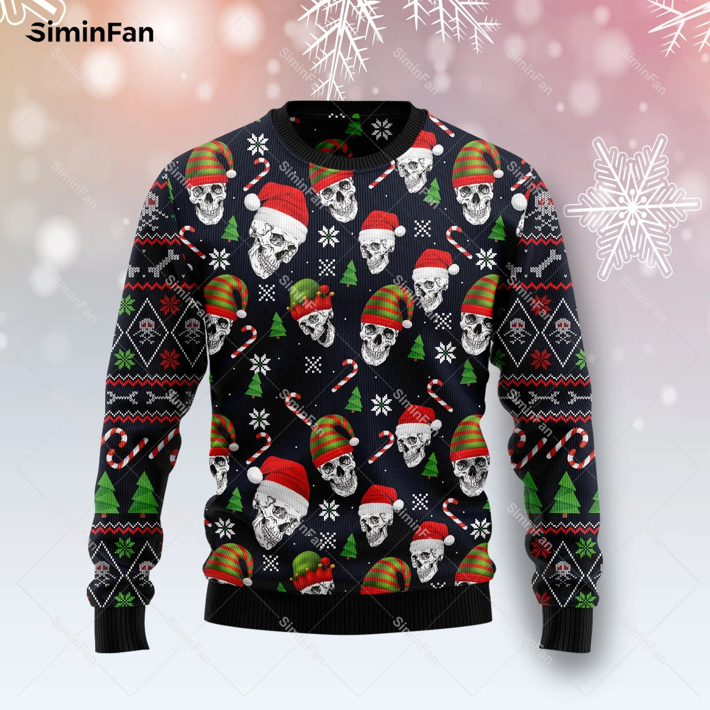 Suéter de Navidad con estampado 3D de calavera de pino para hombre, sudadera informal, camisas de manga larga, abrigo Unisex, ropa de calle