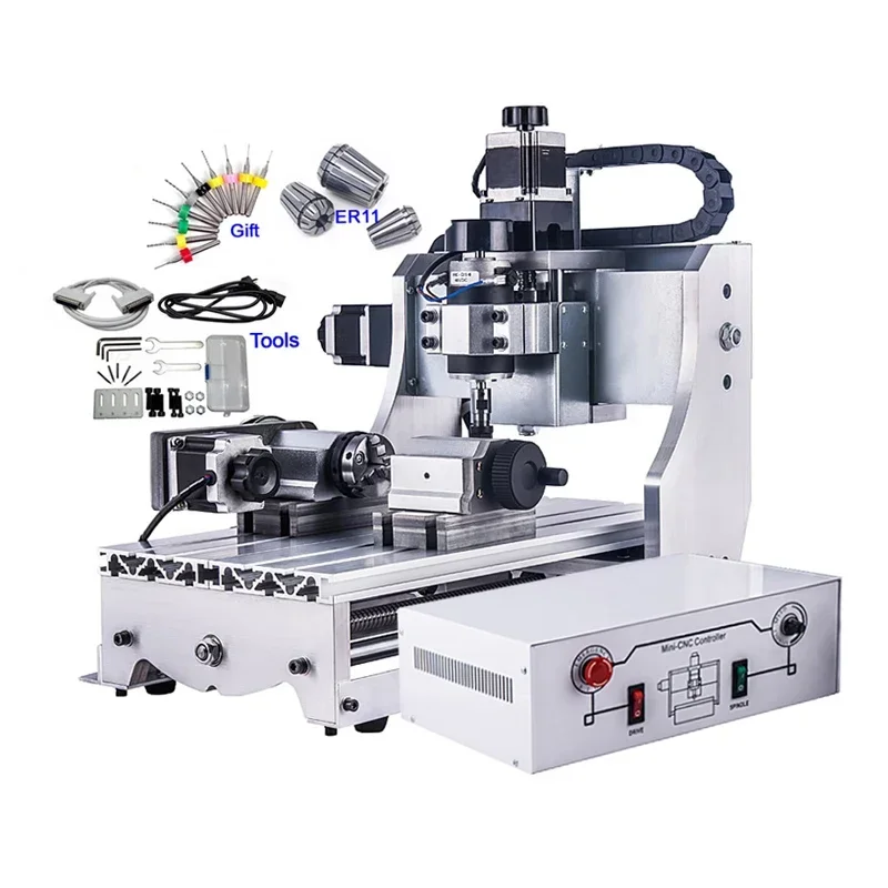 For 4-axis Mini CNC Engraving Machine 3020 300W 3D Woodworking Machinery Upgrade 500W Spindle Motor Aluminum