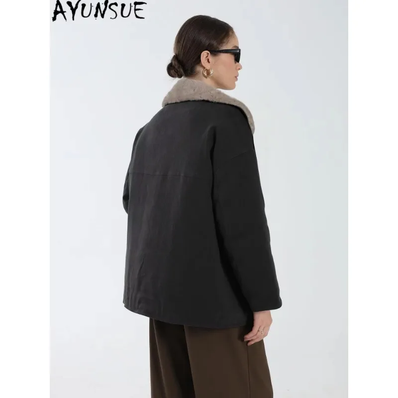 AYUNSUE 95% White Goose Down Coat Women Whole Mink Fur Collar Detachable Womens Coats Winter Clothes Fashion Puffer Jacket Short