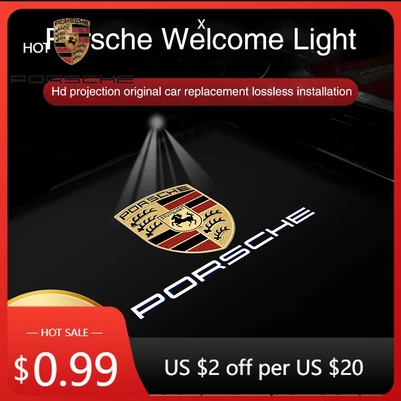 

Наклейка на автомобиль для Porsche, HD-проектор для подсветки дверей, светодиодная лампа, аксессуары для Porsche Panamera, Taycan, 911, 718, Macan, Cayenne
