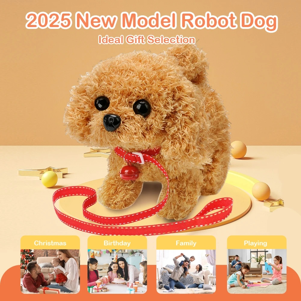 Adorable cachorro de peluche para caminar y ladrar, juguete de perro de peluche eléctrico interactivo para bebés y niños, regalo perfecto para niños y niñas