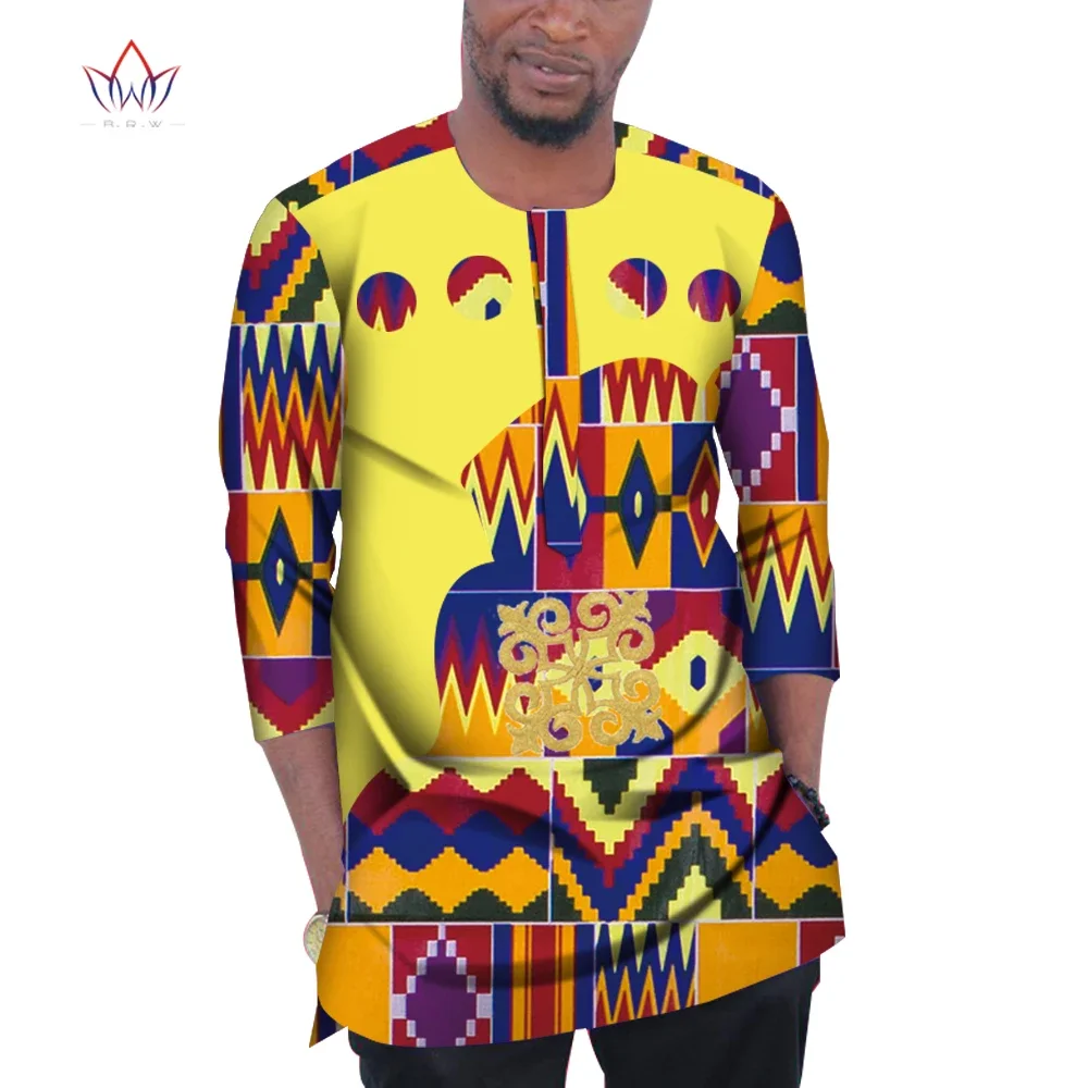 Fashion Men African Clothing Dashiki Men Top Shirt Bazin Riche African Men Clothes Cotton Print Patchwork Top Shirt WYN977