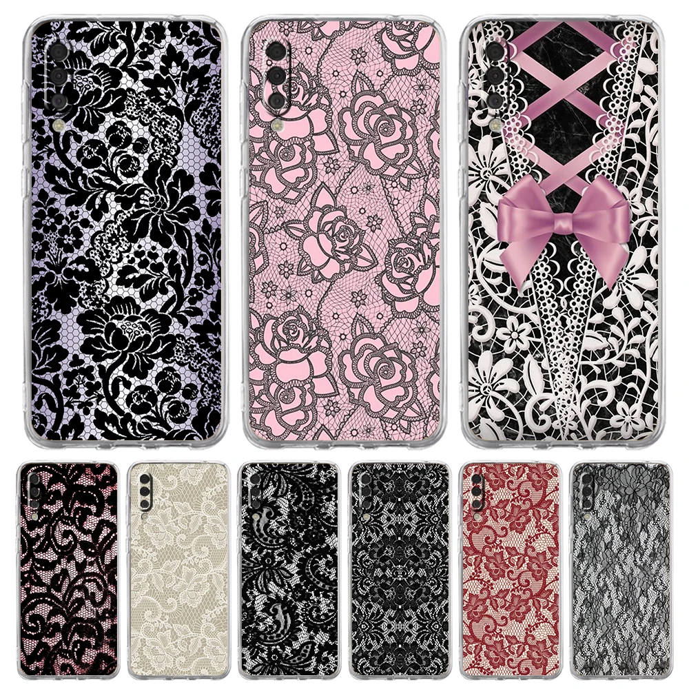 Lace Style Cool Girl Transparent Phone Case for Samsung Galaxy A16 A14 A12 A24 A16 A06 A50 A70 A56 A54 A36 A26 Soft TPU Cover