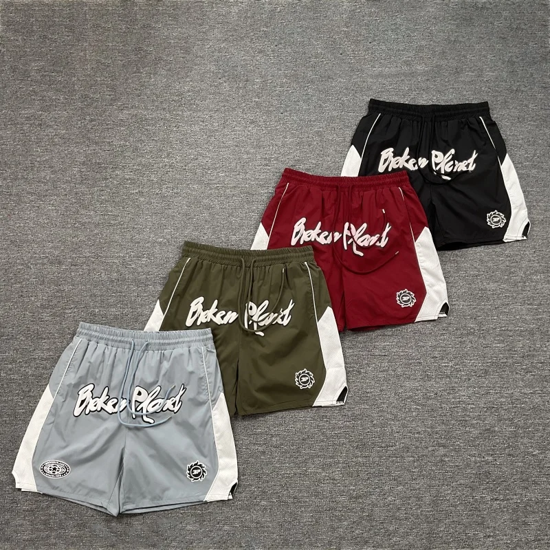 

Летние брюки American High Street с буквенным принтом Fong в стиле пэчворк, цветные пляжные брюки для мужчин, повседневные свободные прямые брюки