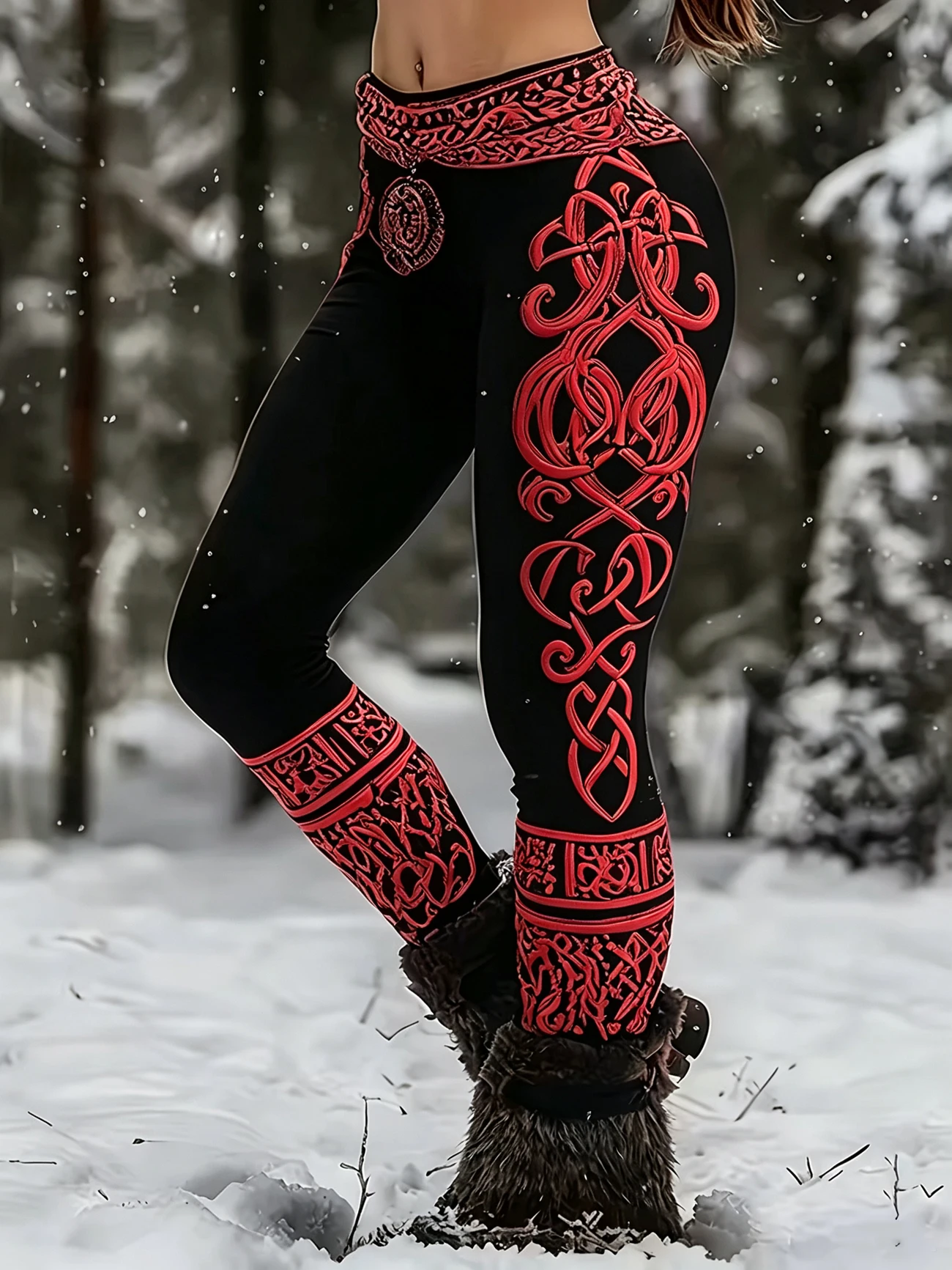 Printed Leggings, Viking‑Style 2D Print Skinny Long Pants, Casual Sports Trousers