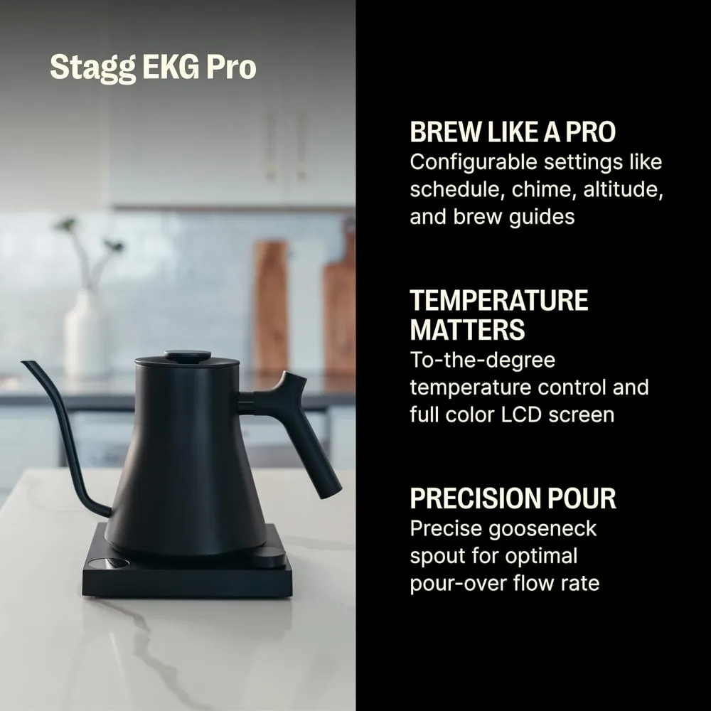 Fellow Stagg EKG Pro Electric Gooseneck Kettle - Pour-Over Coffee and Tea Pot, Stainless Steel, Quick Heating, 0.9 Liter