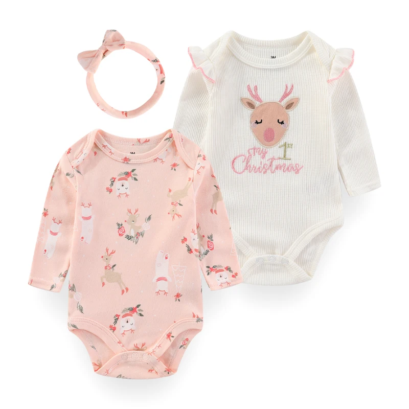 Fashion My First Christmas Newborn Long Sleeve Baby Boy Girl Bodysuits+Hats infant Outfit Gifts Babe Jumpsuits Rompers