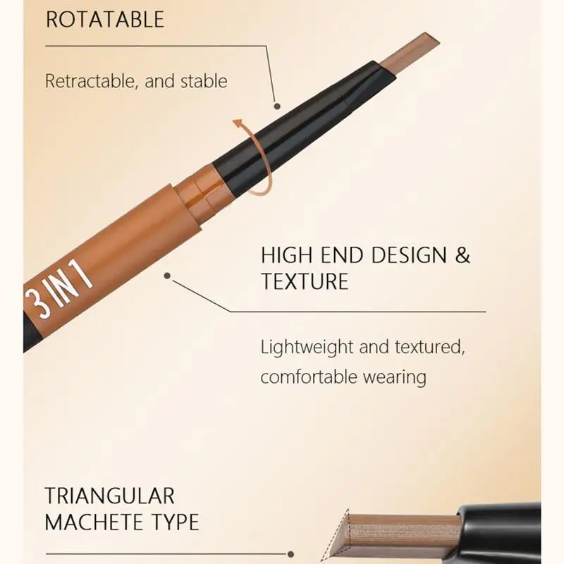 Triangle Eyebrow Pencil Brow Pencil Double-Head Natural 3-in-1 Waterproof Long-lasting Makeup Accessories Eyebrow Tool for Fine