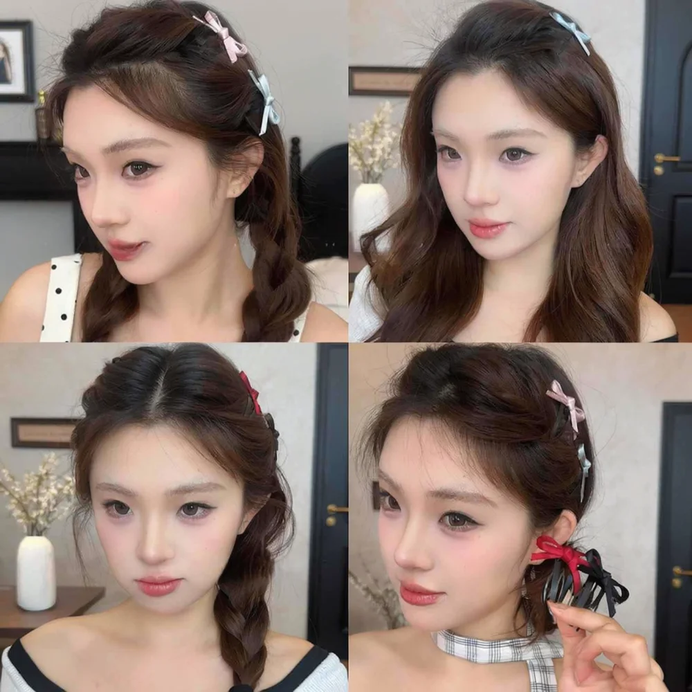 Sweet Korean Bowknot Hairclip Minimalist Side Bangs Barrette Invisible Seamless Fixing Tool Hair Accessory Lady