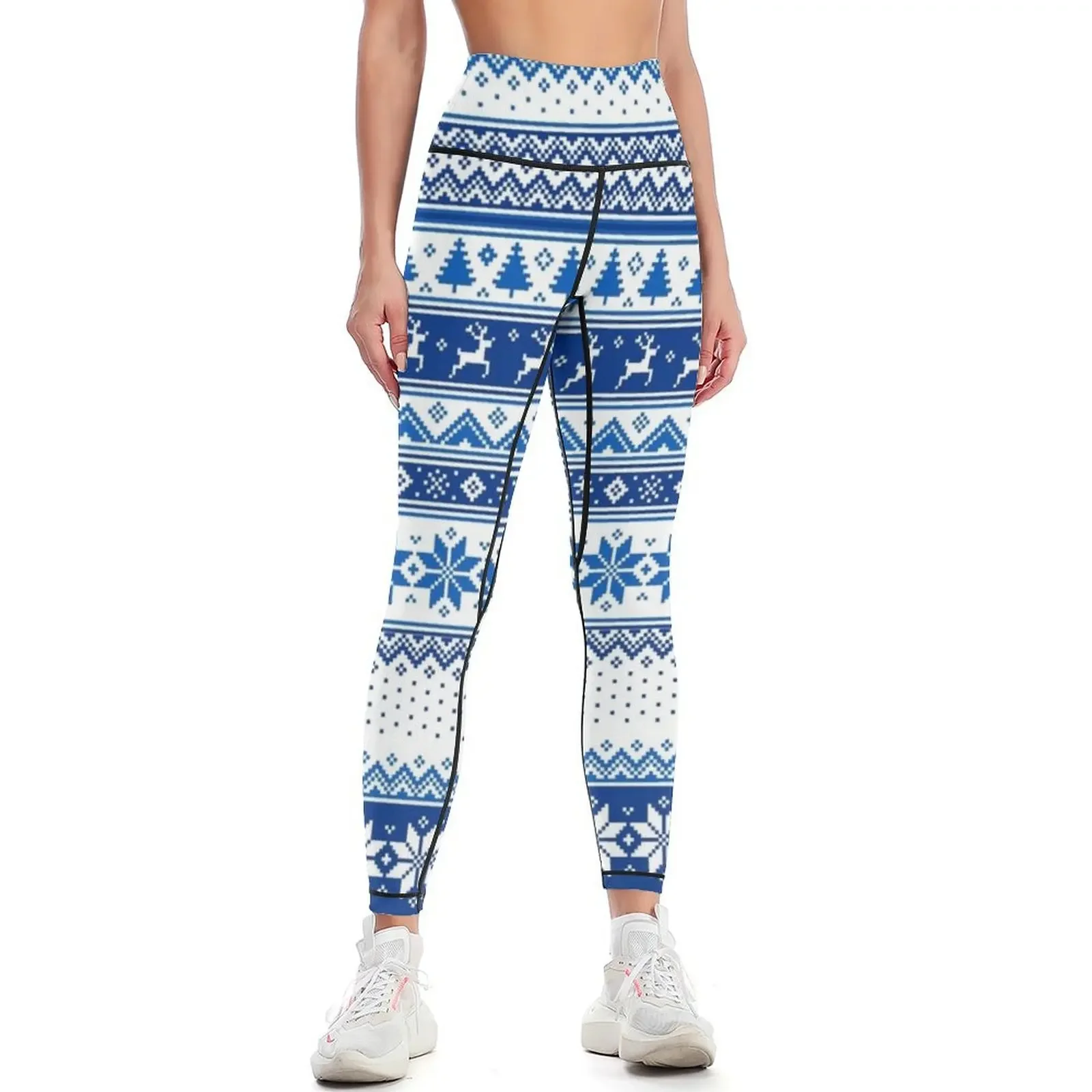 

Nordic - Scandinavian Winter Blue Leggings Women's fitness Sports pants woman active wear joggers for Womens Leggings