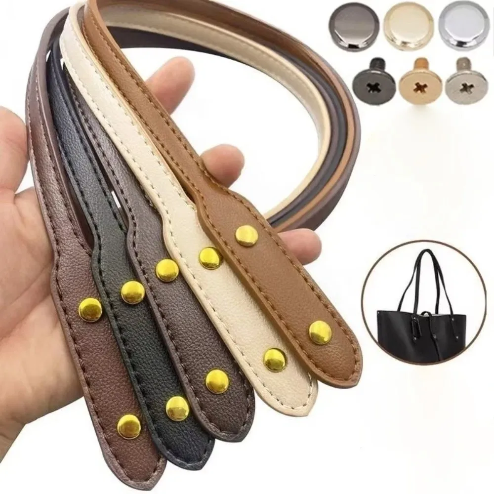 2pcs Portable 2pcs Bag Straps 73cm Length PU Leather Handle Strap Detachable With Rivets Replacement Strap DIY Crafting