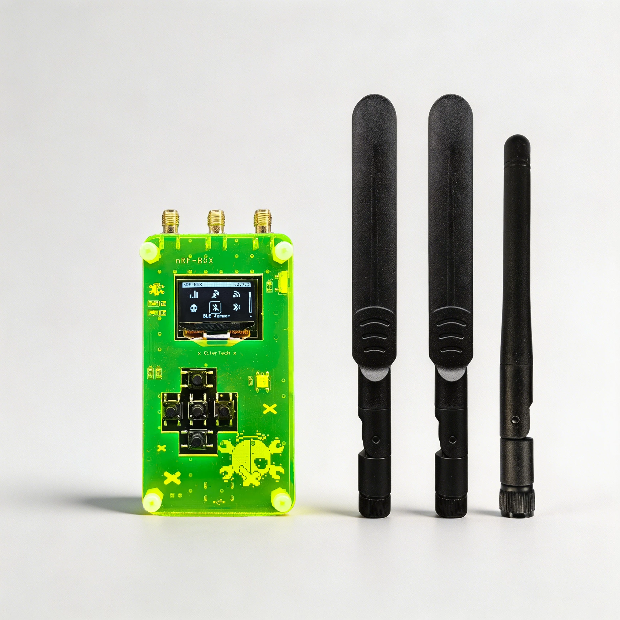 

Finished NRF BOX V2.0 Open-Source All-in-One Gadget for BLE and 2.4GHz Networks,ESP32 core, a crisp OLED UI,triple nRF24L01 radi