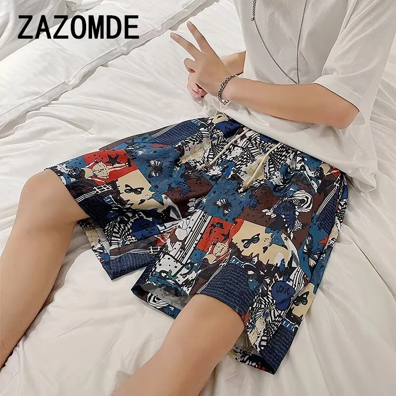 Zazomde กางเกงขาสั้นบางเฉียบแห้งเร็วสำหรับผู้ชายแฟชั่นลำลองพิมพ์ลายบูติก Comfort แฟชั่นระบายอากาศได้ดี