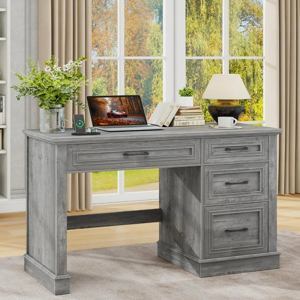 

Farmhouse 47 Executive Desk, Computer Desk with Drawers and File Drawer, Workstation Computer Desk with Charging Station