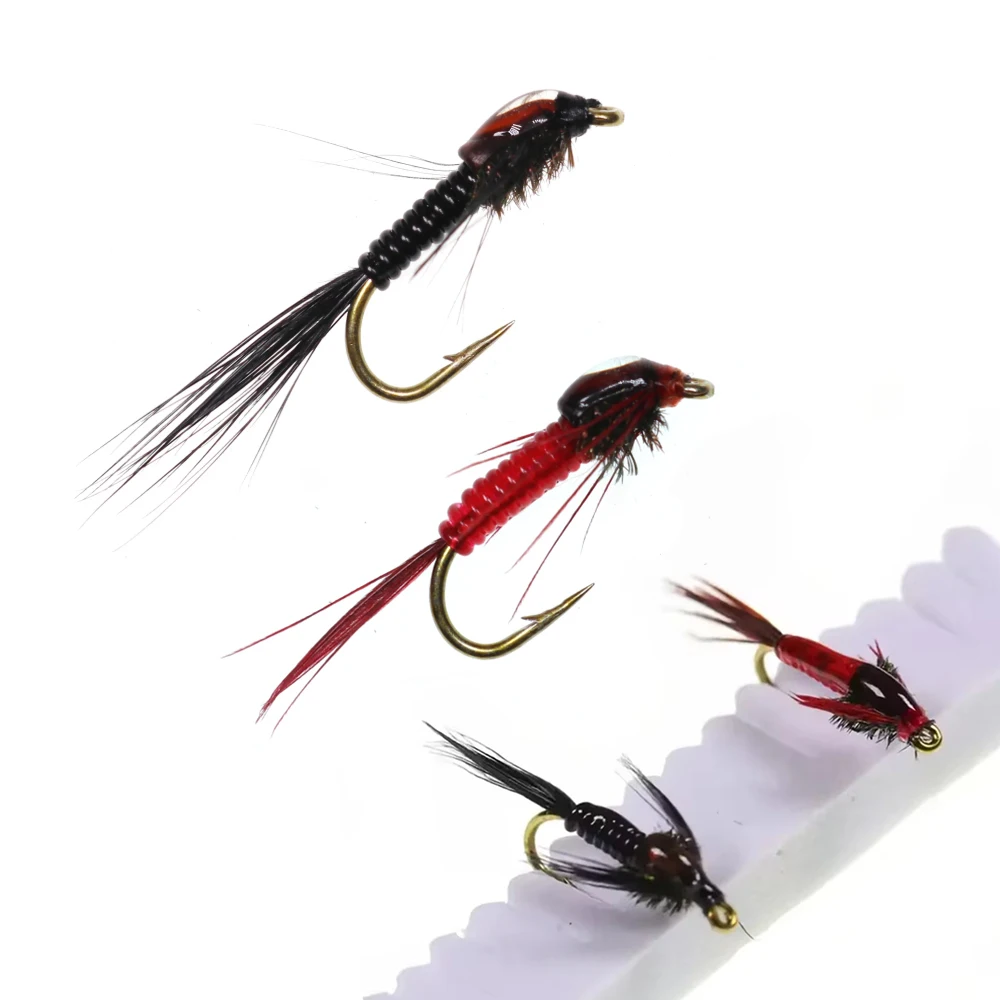 8 piezas # 12 Señuelos de Pesca de Insectos con Cola Roja y Negra para Trucha, Lubina y Perca