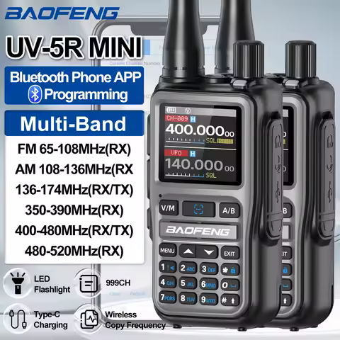 1/2PCS BAOFENG UV-5R Mini Walkie Talkie Dual PTT Wireless Bluetooth Programming Multi-Band Type-C Charge Long Range Ham Radio