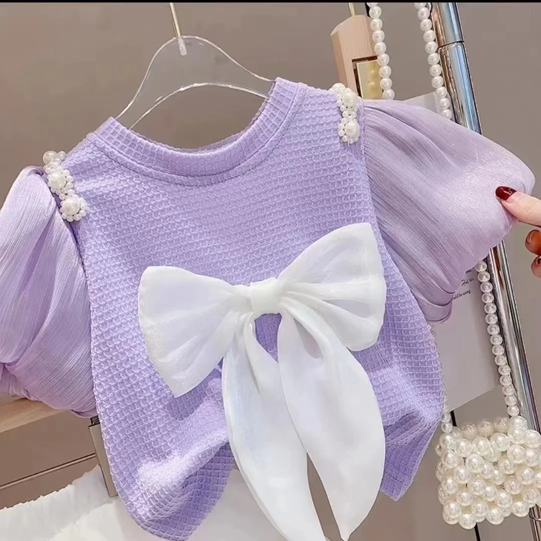 Girls Clothing Sets Summer New Bow Set Girls Clothes Outfit Kids Children Suit 2 pcs Kids Fashion Clothes New 2024 Kids Clothing