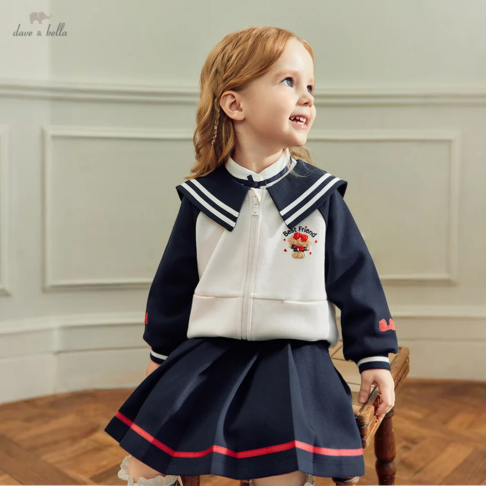 Dave Bella Two Piece Suit Girls Half Skirt Set Topcoat Autumn Spring Long Sleeve Children Sweet Fashion Birthday Party DB3263185