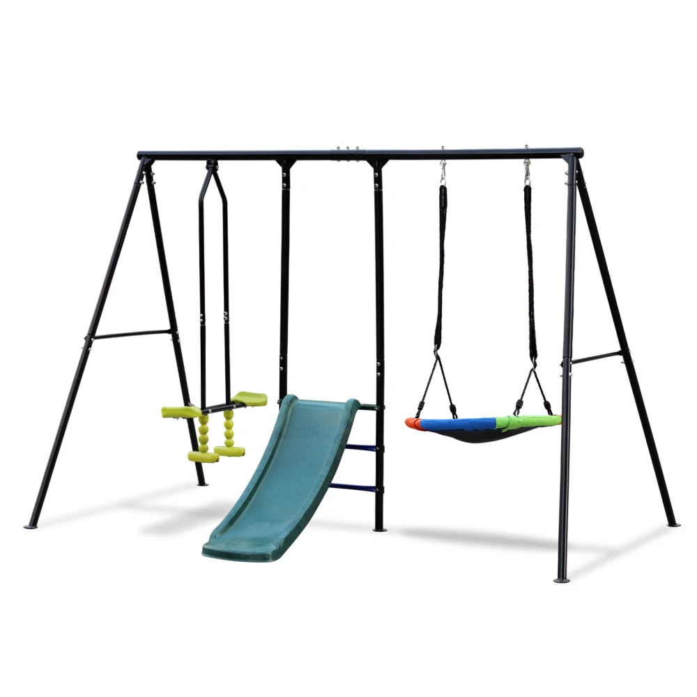 Swing Sets for Backyard, 550LBS Swingset Outdoor for Kids, Swing Set with Slide and Glider, 1 Saucer Swing Swing Chair  Swing