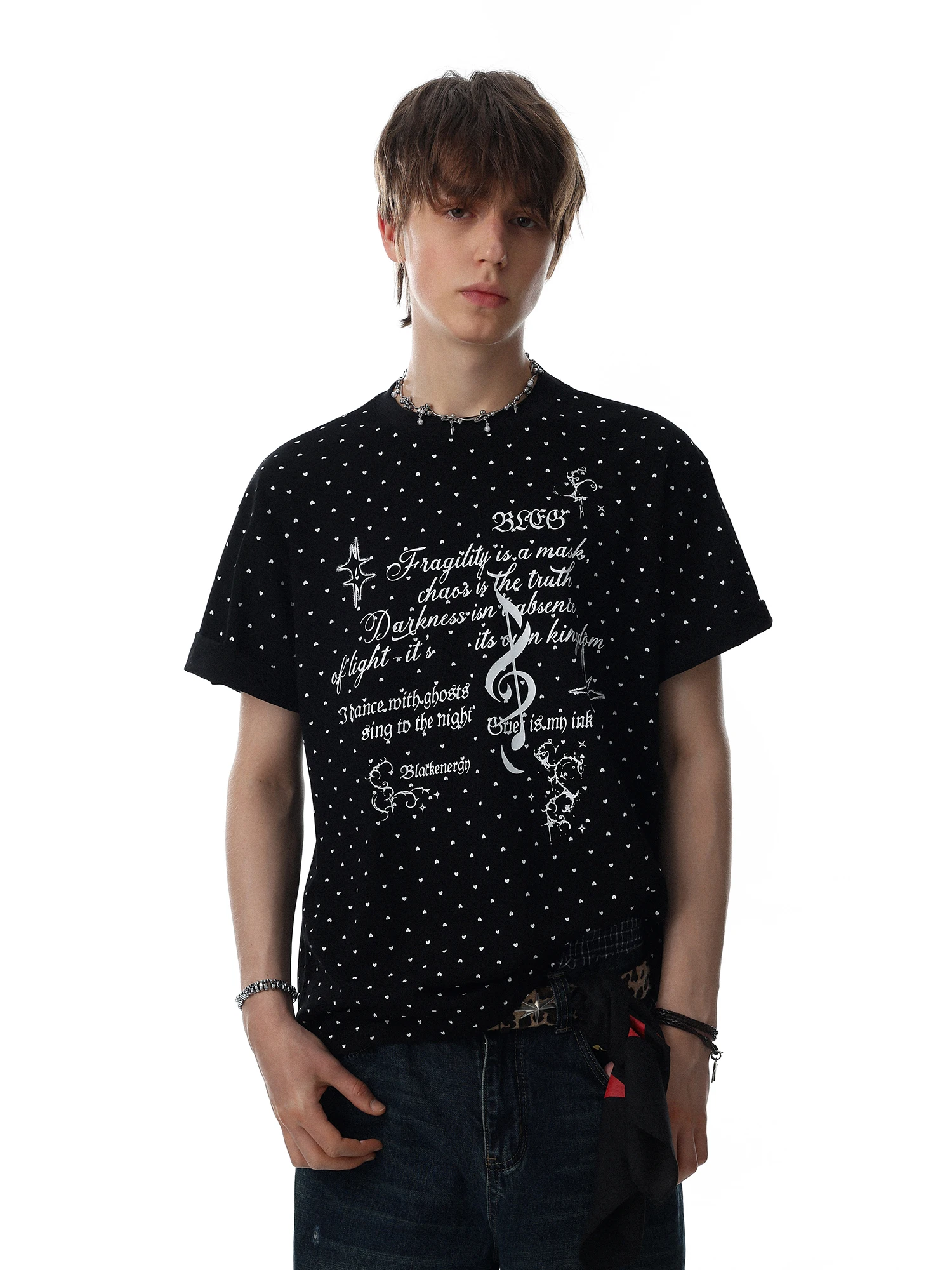 Loose Fit Polka Dot Letter Print Short Sleeve T-Shirt Casual Style Unisex Cotton Top Trendy Streetwear from MRNEARLY
