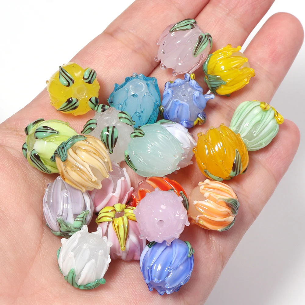 2/4 Stück bunte Lampwork-Tulpenblumenperlen, Charm-Glasperlen, lose Abstandsperlen für die Schmuckherstellung, DIY-Armband, Ohrring-Zubehör – Detail 6