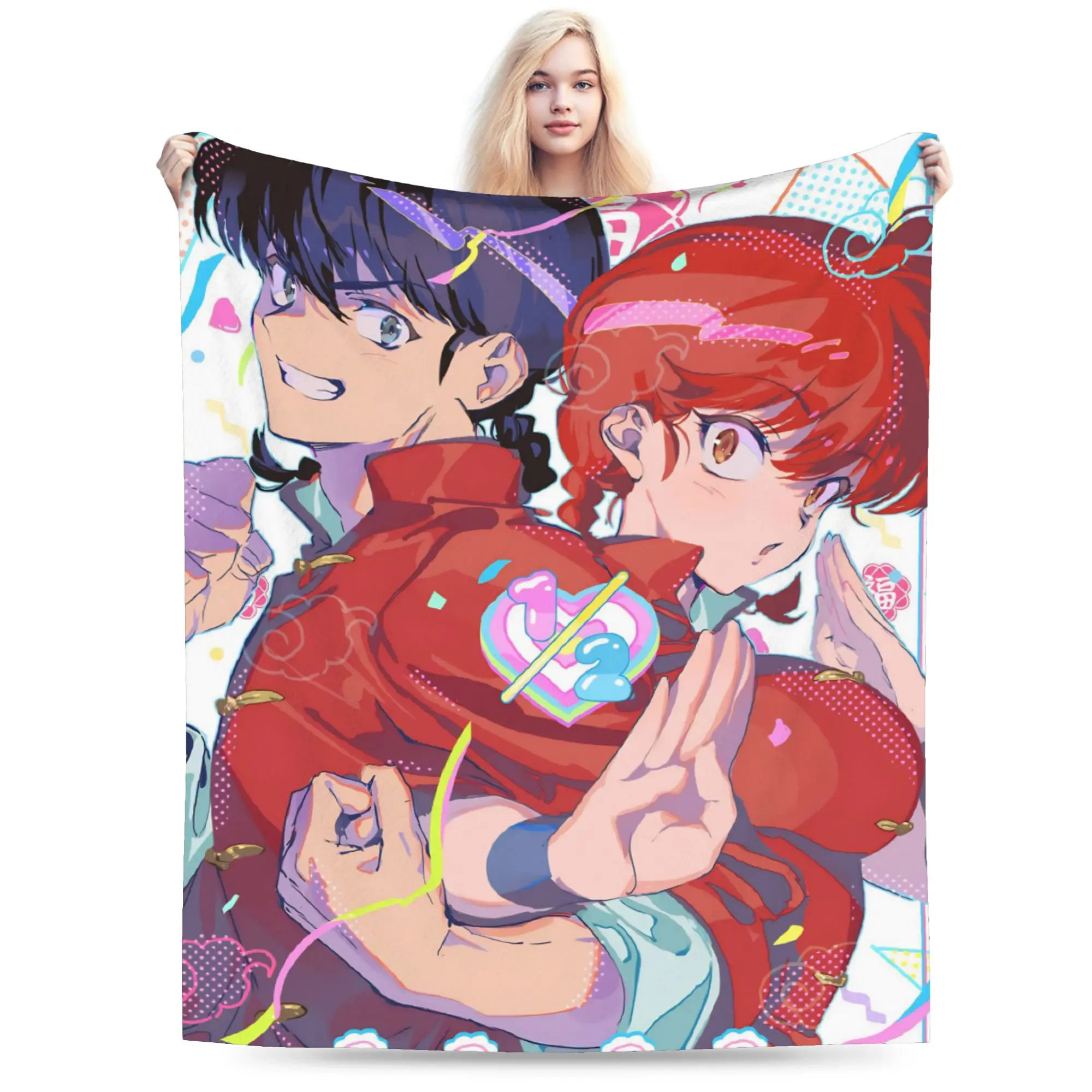 Ranma Japanese Anime Blanket Coral Fleece Plush Winter  Breathable Ultra-Soft Throw Blanket for Sofa Office Rug Piece