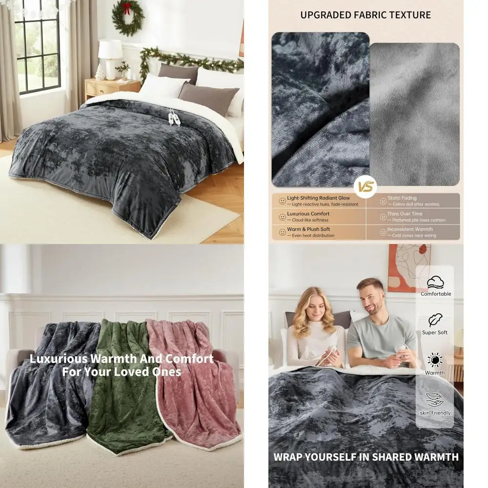 

King Size Electric Blanket with Dual Controls, 4 Heat Settings, 10H Auto Off, Machine Washable, ETL Certified, 90 × 100 Grey