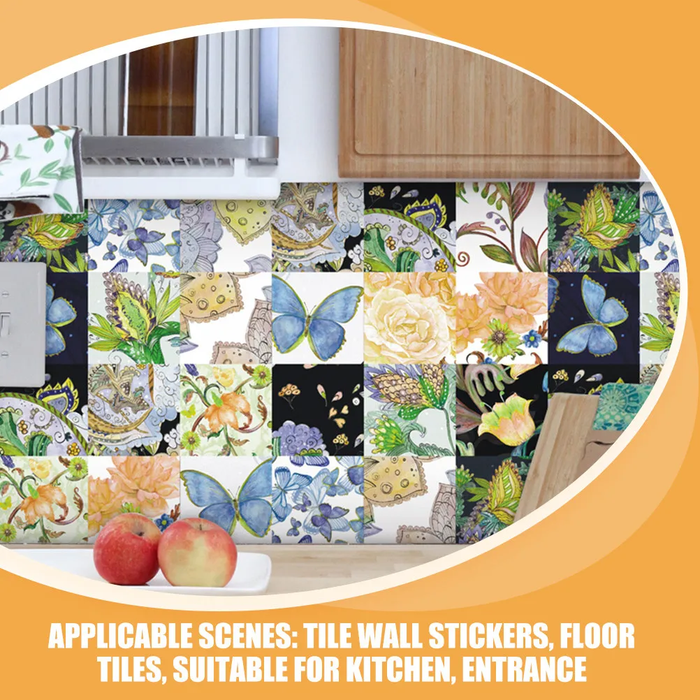 Self-Adhesive Tile Stickers for Renters, Making Cleaning Easy, 24 Pcs, 10.00 x 10.00 cm, Assorted Color PVC, Waterproof