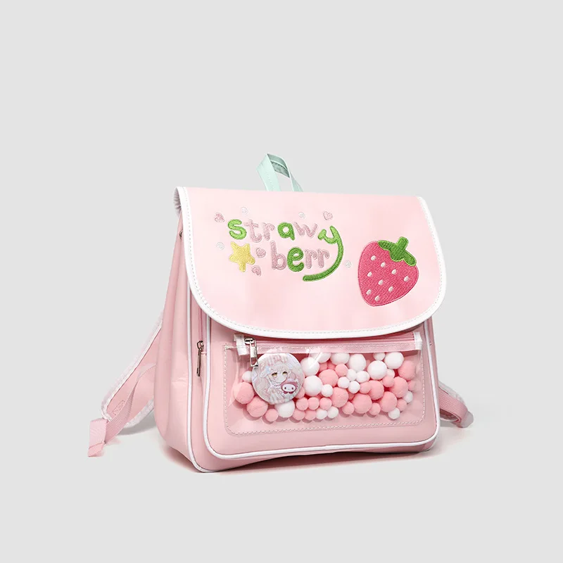 College Style Ita Mochilas Sweet Cute Letter Strawberry Transparent Mochilas Student Backpack School Bag Crossbady Bag for Women