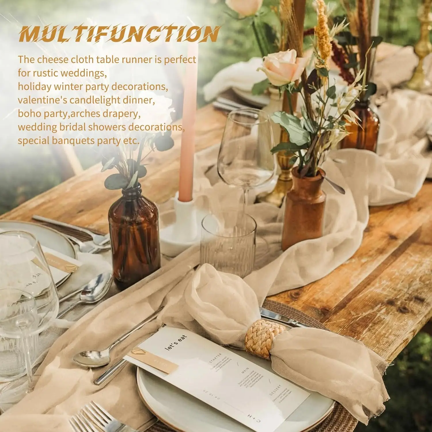 Beige Cheesecloth Table Runner Semi Sheer Gauze Fabric Tablecloth Boho Home Decor Wedding Party Baby Shower Birthday Decoration