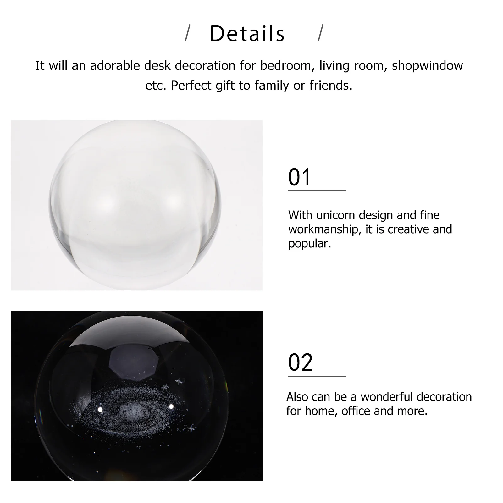 

1Pcs Engraved Clear Crystal Ball 3D Ornament Desktop Decoration Crystal Ball Decor Elegant Office Living Room
