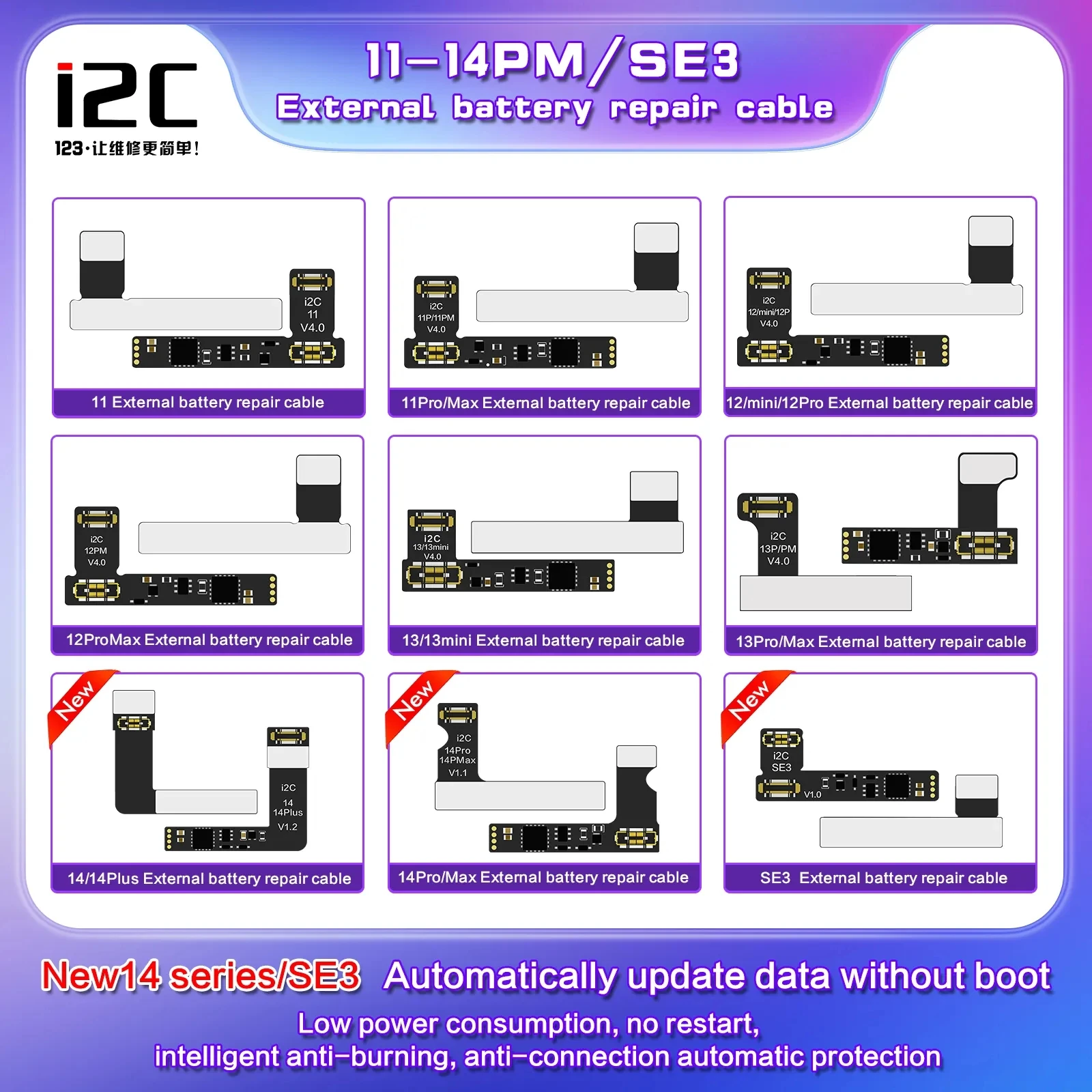 i2C 11-15PM SE3 External Battery Repair Flex Cable for Device KC01 Read Write Bottom i6S Battery Data