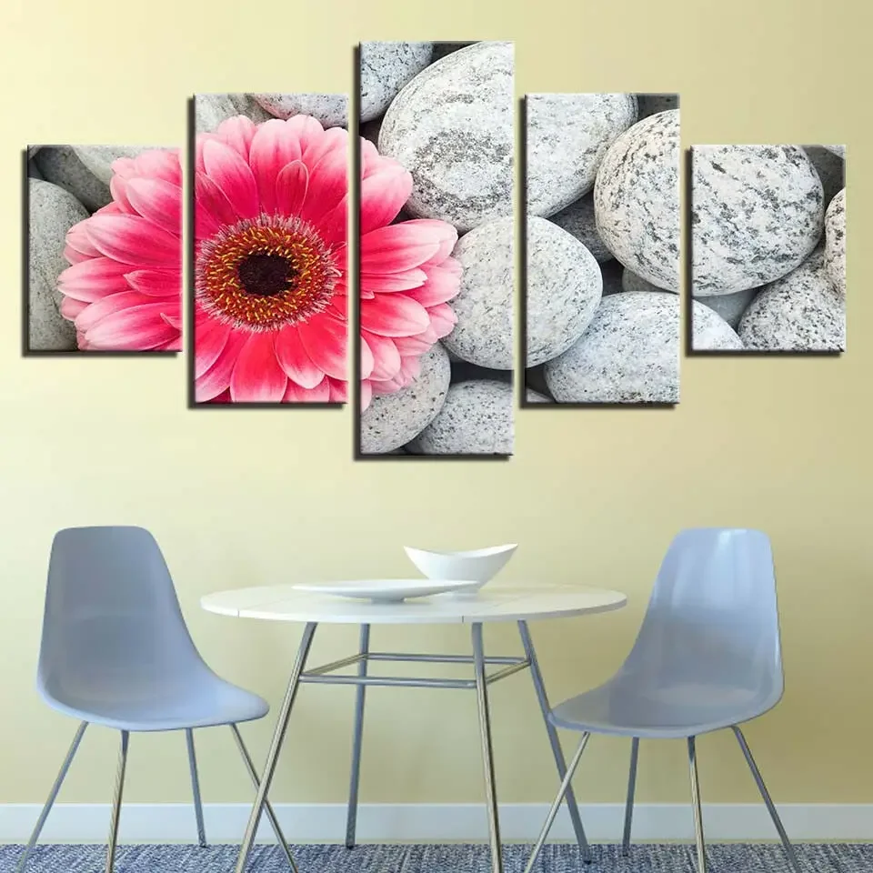 No Framed Canvas 5Pcs African Chrysanthemum Stone Spa Mass Posters Wall Art Pictures Decoration Accessories Home Decor Paintings