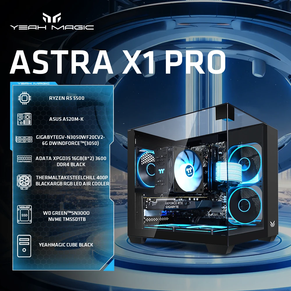 

YEAH MAGIC AMD Ryzen 5 5500 Gaming Desktop 16GB(8G*2) DDR4 3600 1T NVME SSD 3050 Graphics card Win11 Home Gamer Desktop PC in US