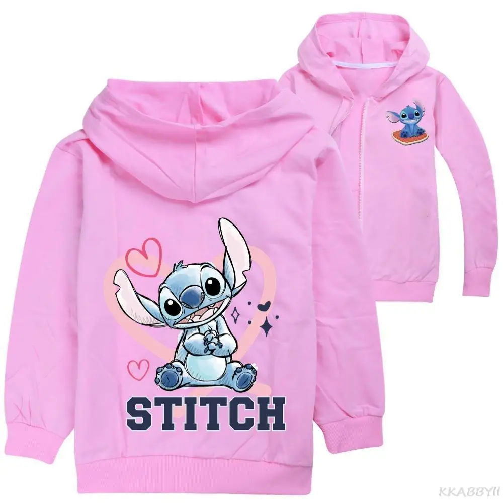 Stitch Clothes Kids Zipper Jackets for Girls Hooded Sweatshirt Baby Boy Hoodies Children Long Sleeves Sweater