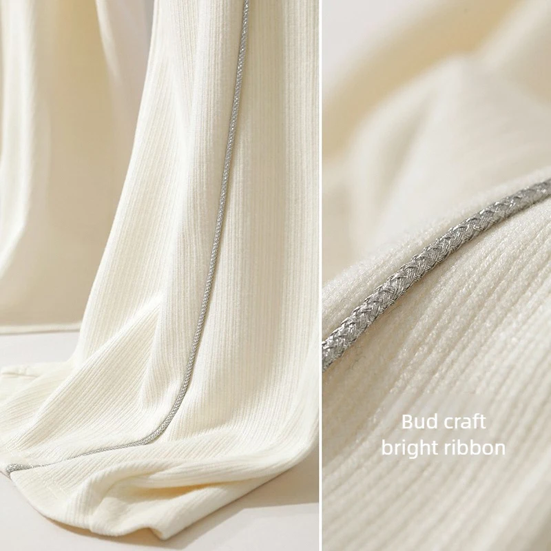 AMII Turtleneck Sweatshirt 2025 Autumn New Loose Knitted Long Sleeves Sweater Pant Solid Color Casual Wide Leg Trousers 12553064