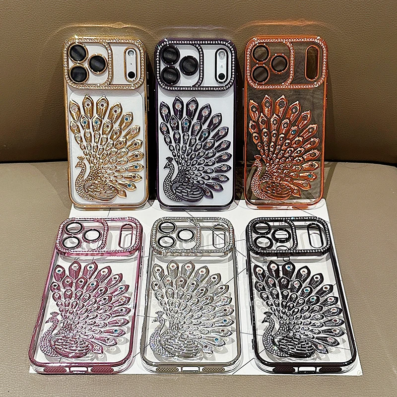 Новый роскошный однотонный противоударный чехол для телефона с павлином для iPhone 17 Pro Max 15 13 14 16 Pro Max, задняя крышка-бампер