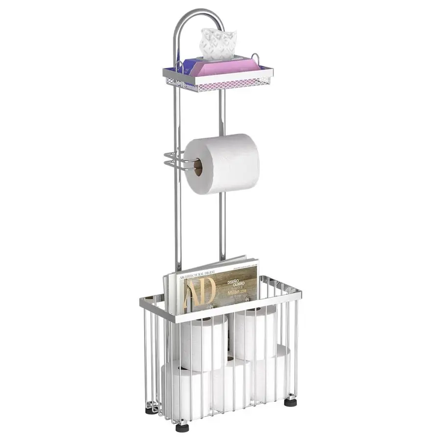 Toilet Paper Holder Toilet Tissue Rack Scroll Stand Roll Dispenser with Storage Shelf Reserve for Phone Tablet Magazine Bathroom