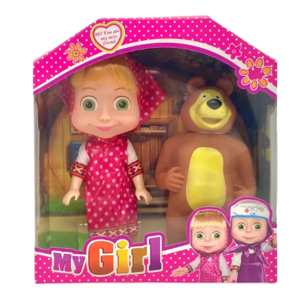 Martha y el oso muñeca Masha oso conjunto clásico osos pueden hacer sonidos caja de Color embalaje Kawaii Surpris regalo de cumpleaños juguetes PVC