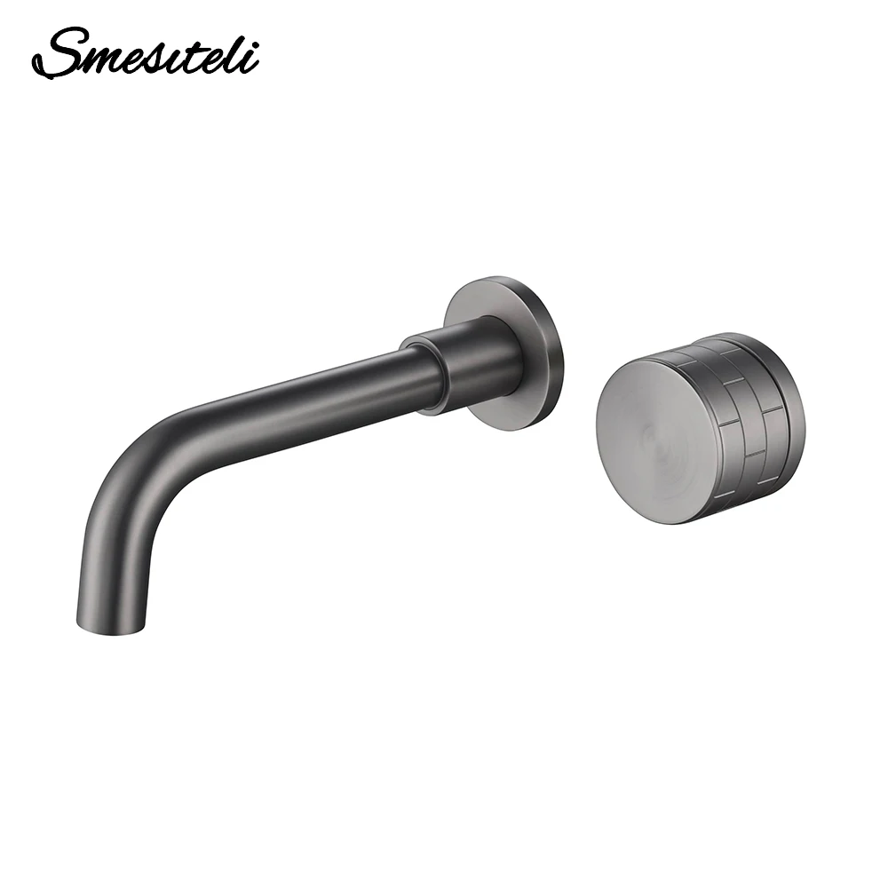 Gunmetal Basin Tap Small Square Pattern Bathroom Faucet Hot And Cold Concealed Box Control Support Sink Mixer Single Knob Tap