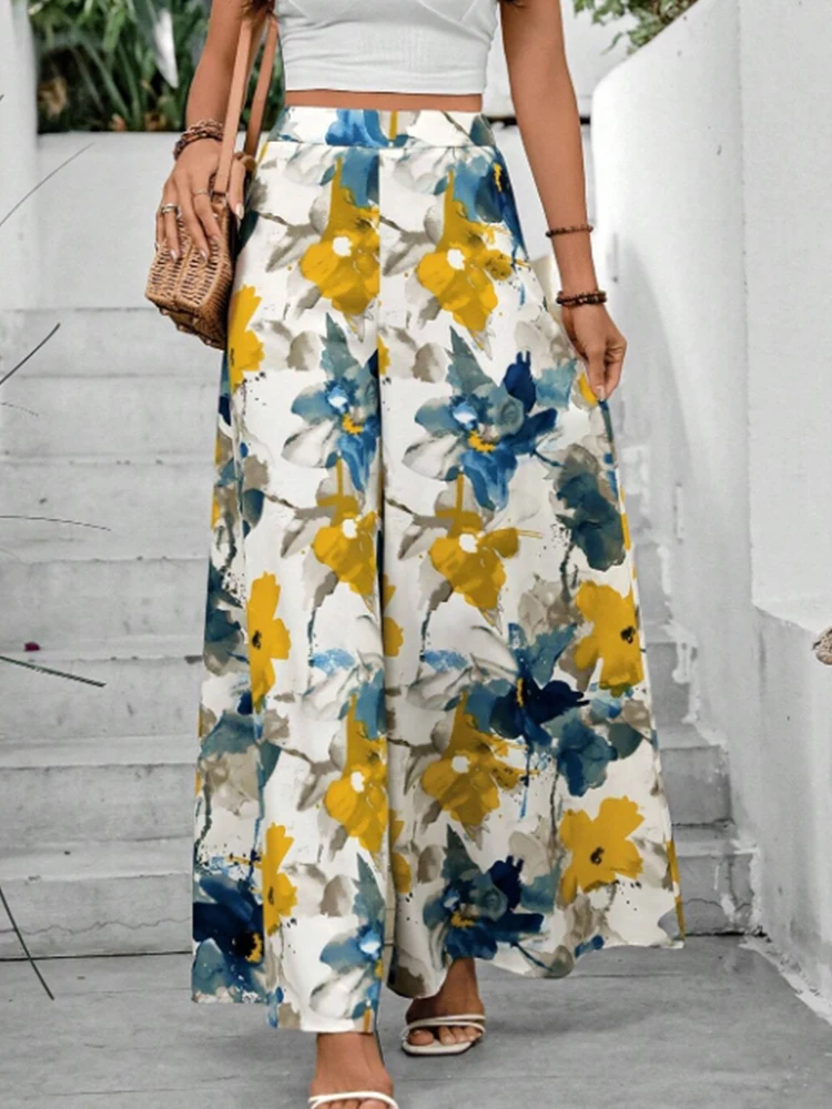 Pantaloni a gamba larga da donna con stampa floreale