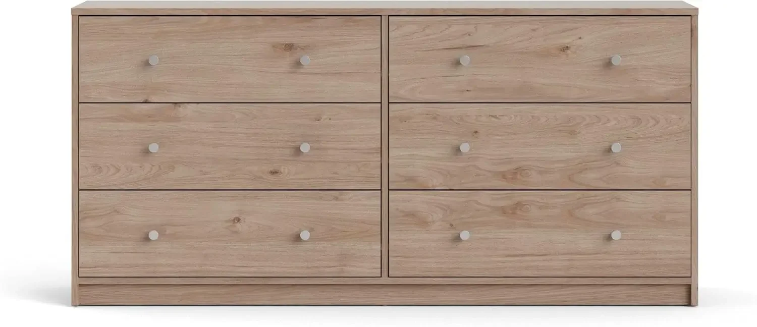 Cómoda doble Portland de 6 cajones, Jackson Hickory/Negro/Blanco