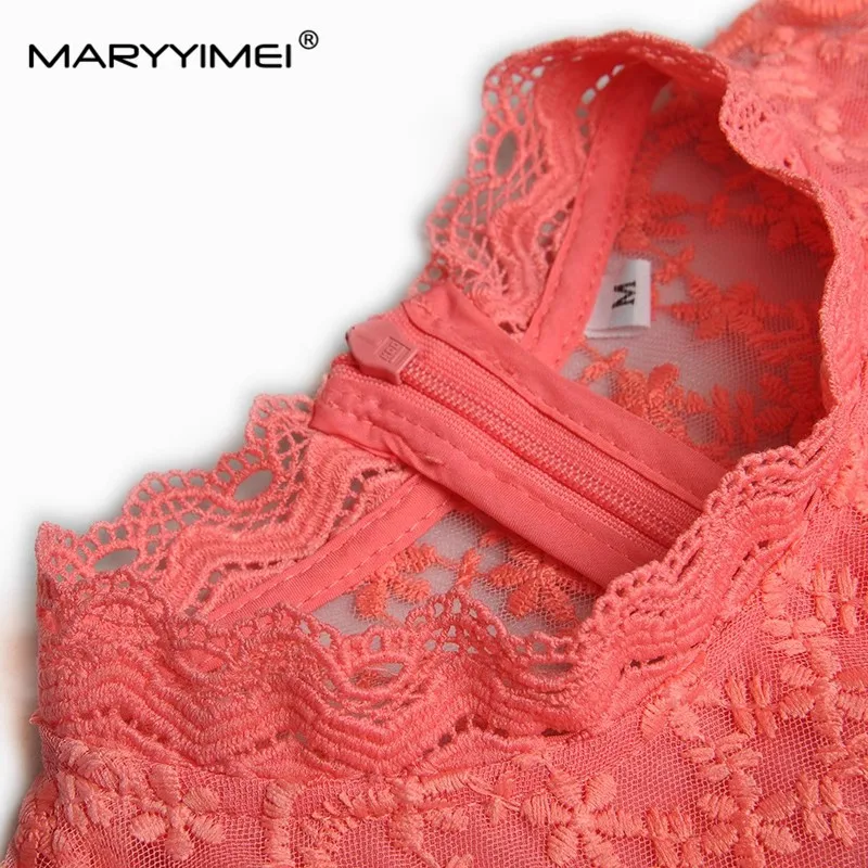 Imagem -03 - Maryyyimei-vestido de Malha Feminino Longo Flare Mangas Vestidos Bordados Plissado em Cascata Festa Maxi Vestidos para Bolo Primavera Verão