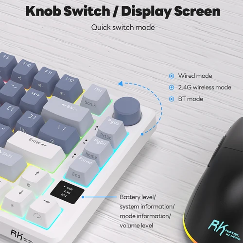 Imagen 2 del producto RK ROYAL KLUDGE M75 Teclado mecánico español 81 teclas RGB retroiluminado 2,4G inalámbrico/Bluetooth/USB-C Teclado para juegos con junta intercambiable en caliente con pantalla