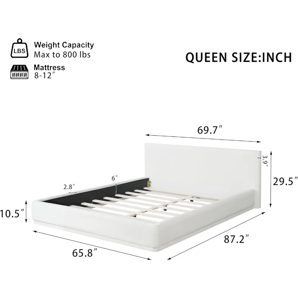 Merax Nowoczesna Łóżko z Tapicerowanym Ramą w Stylu Queen z Zagłówkiem, Miękkie Łóżko na Niskiej Platformie z Aksamitu, Nie Wymaga Stelaża, Łatwy Montaż, Biały