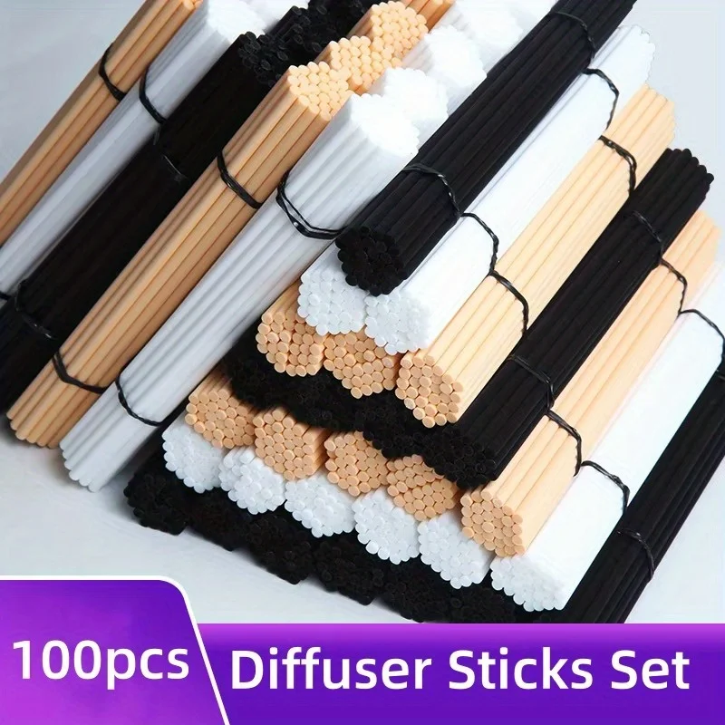 100Pcs Reed Diffuser Sticks Set 3mm/4mm 8inch Fiber Reed Diffuser Sticks Fragrance for Bedroom Office Bathroom Home