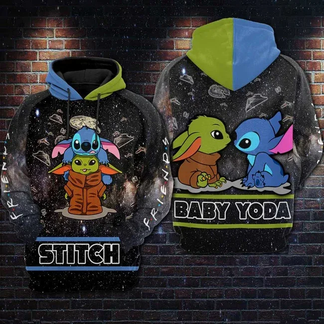 Disney 3D Hoodie Men's Women's Fashion Oversized Sweatshirt Disney Crossover SW Stitch Baby Yoda Black Blue Green Hoodie 2022