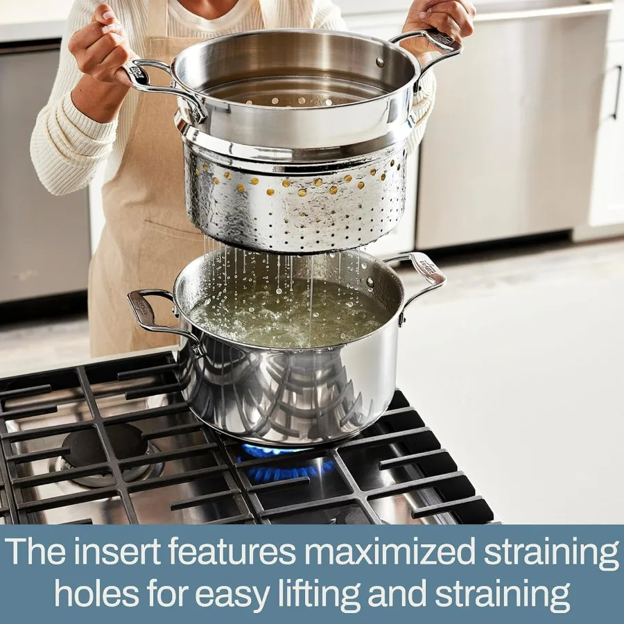وعاء متعدد من الفولاذ المقاوم للصدأ سعة 8 لتر مع إدخال وغطاء، وعاء من الفولاذ المقاوم للصدأ، تحريض، مقلاة آمنة للفرن 600F، احترافية #3