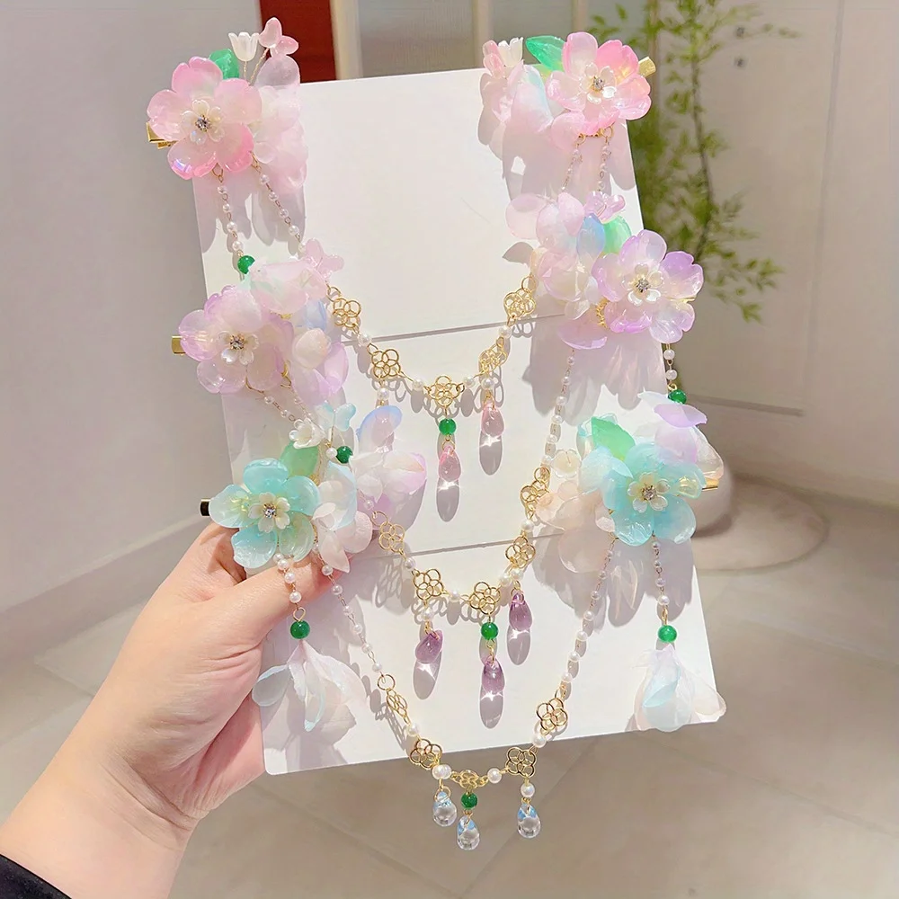 Традиционная китайская цепочка на лоб — аксессуар для волос Hanfu с подвесным жемчугом |   Заколка для волос Fairy Step-Shake для девочек